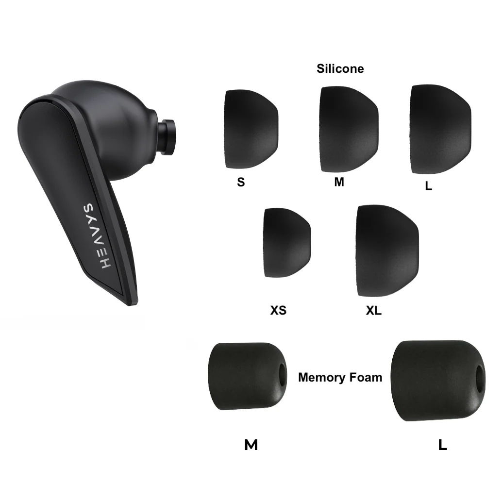 Silicone & Memory Foam Ear Tips for Heavys H1E Earbuds - 7 size Replacement Kit